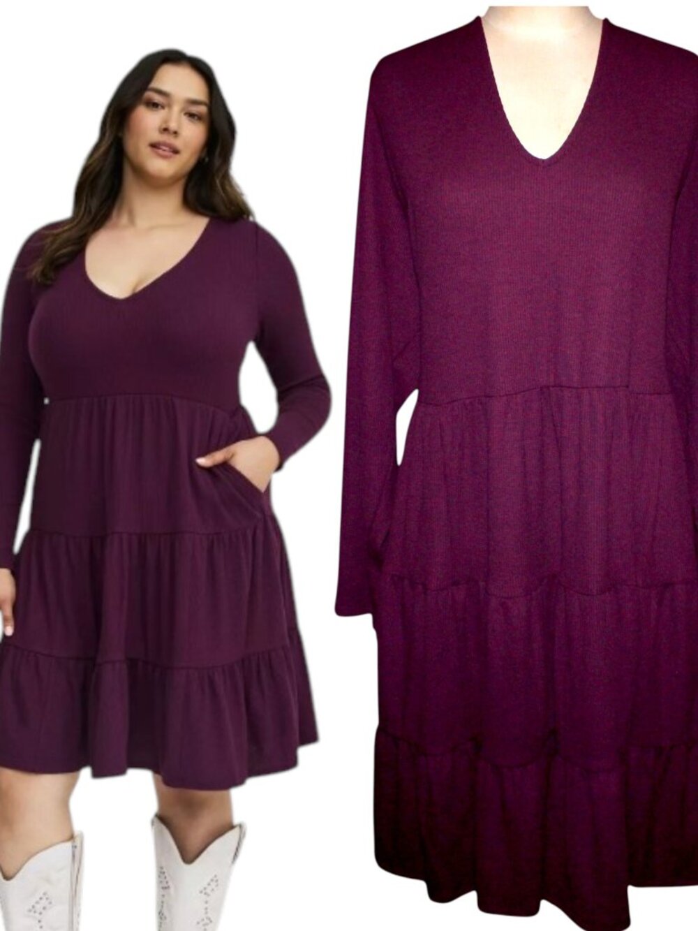 NWT Torrid Potent Purple Tiered Waffle Knit Mini Dress Plus Size 26 Pocket 4X